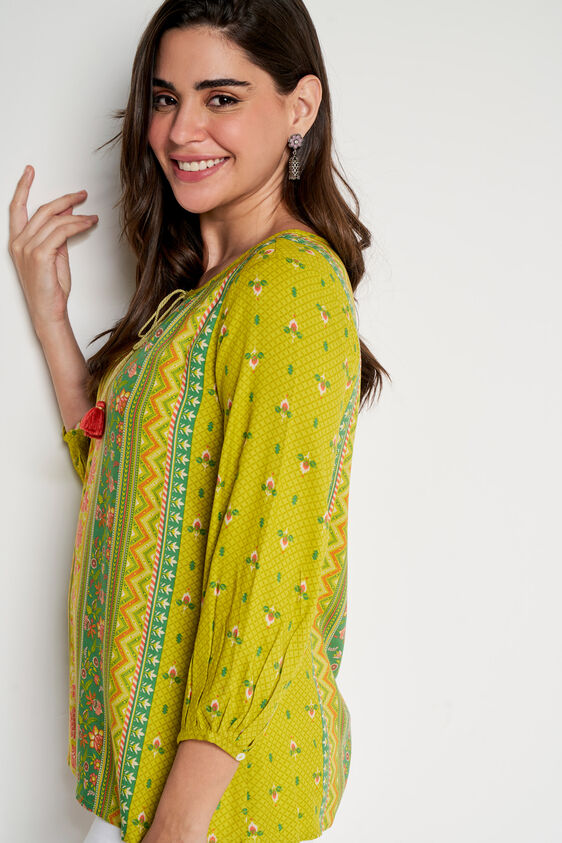 Green Floral Flared Top, Green, image 4